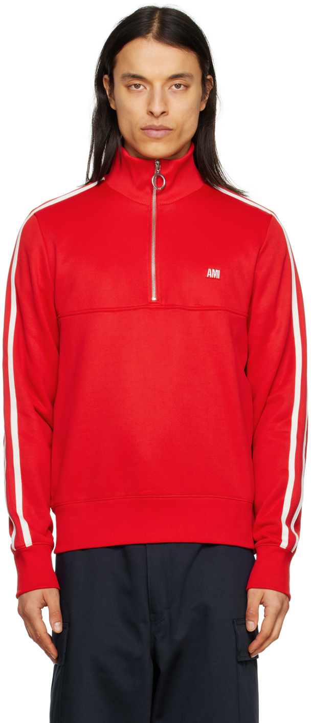 【関税込み】AMI Paris レッド ハーフジップ スウェットシャツ