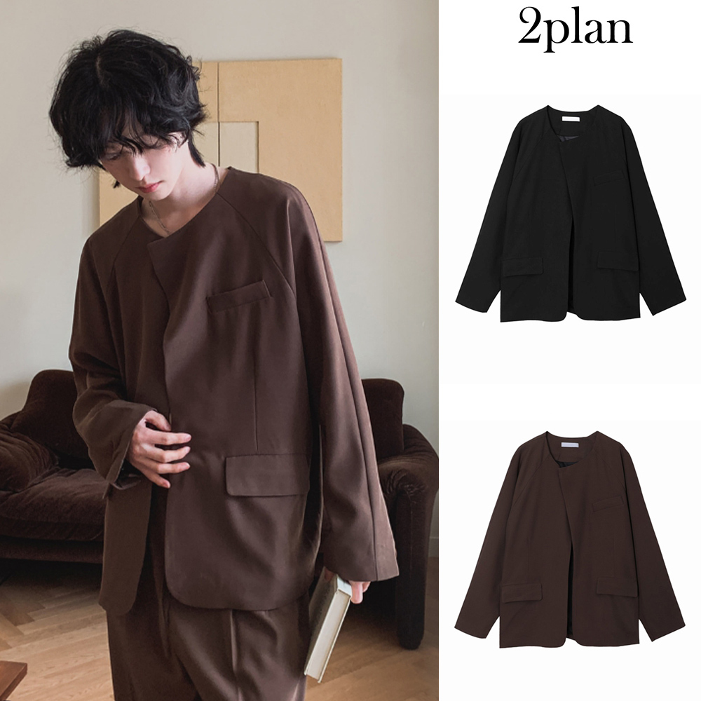 【2plan】Eastern collarless one-button blazer