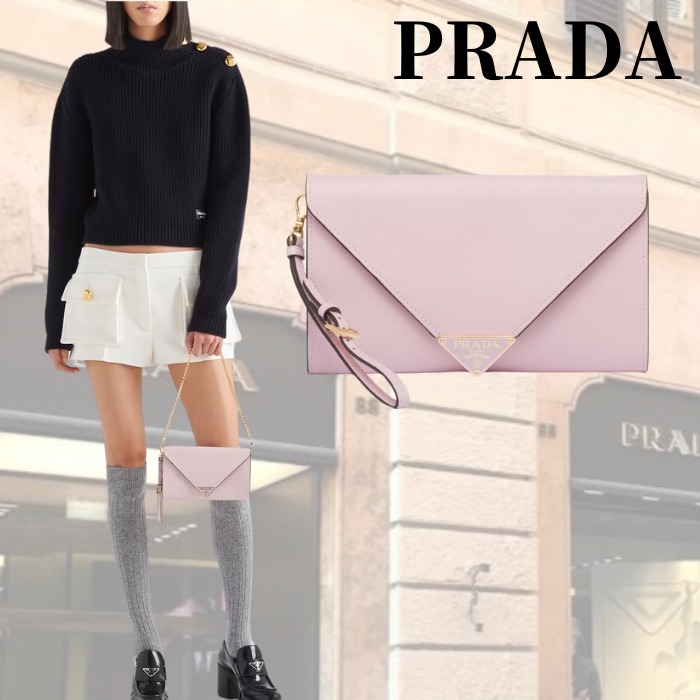 VIP価格★新作【PRADA】 レザー エンベロープ クラッチ