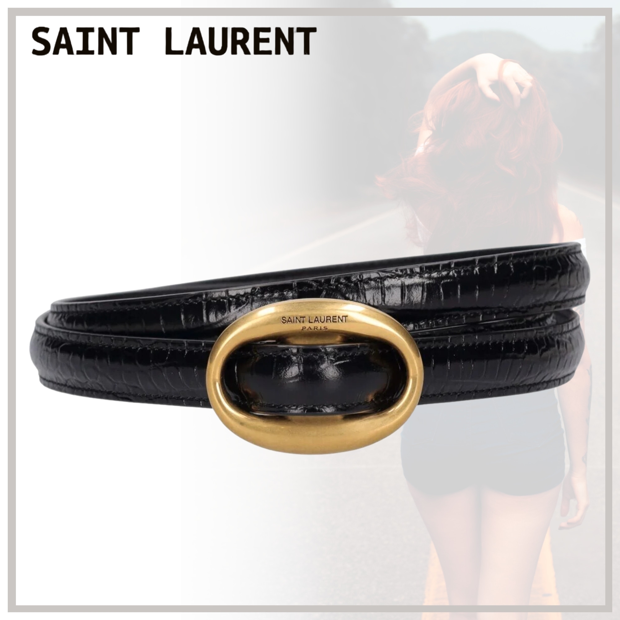 至高の一本【SAINT LAURENT】クロコ型押し レザー ベルト 24SS