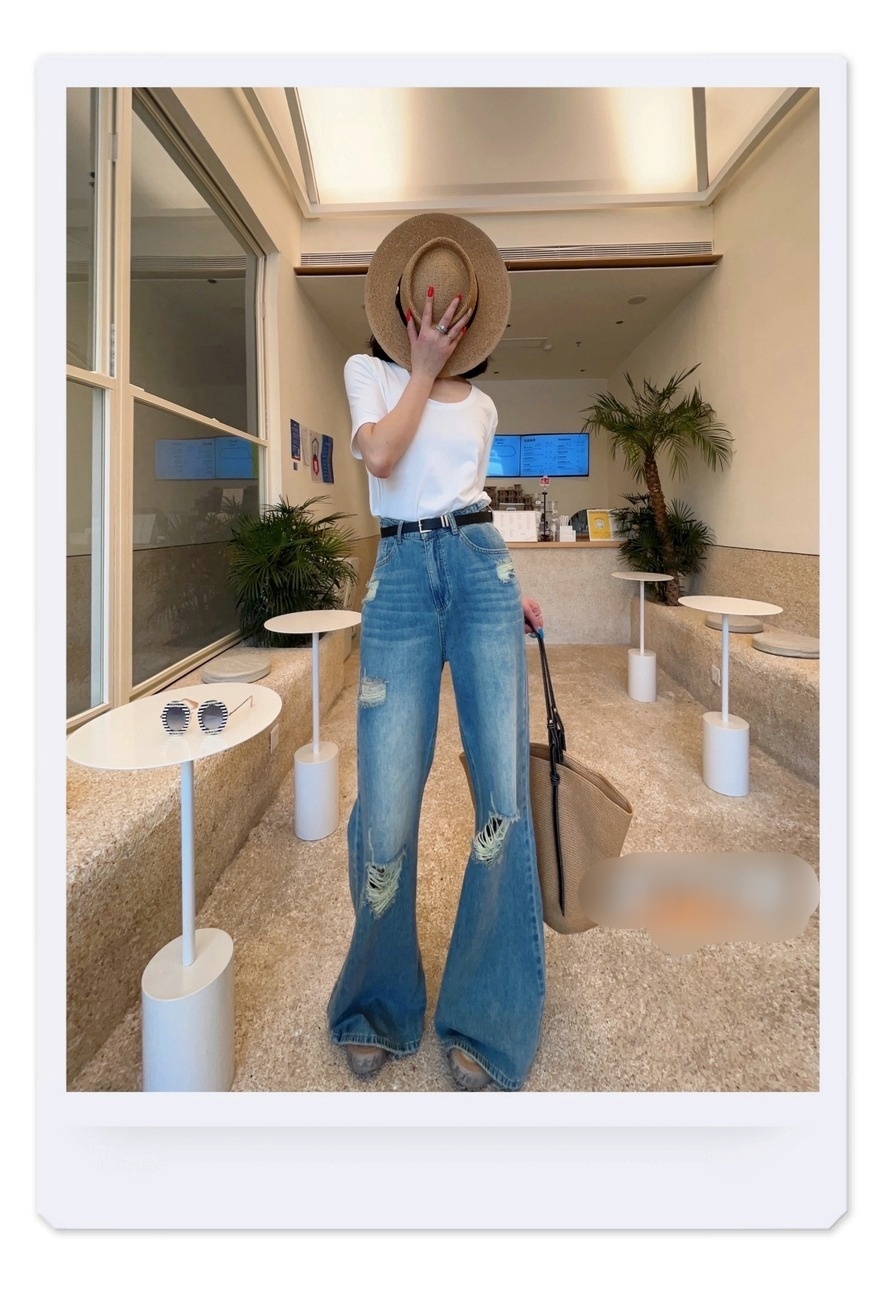 ハイウエストブーツカットクラッシュデニムパンツ