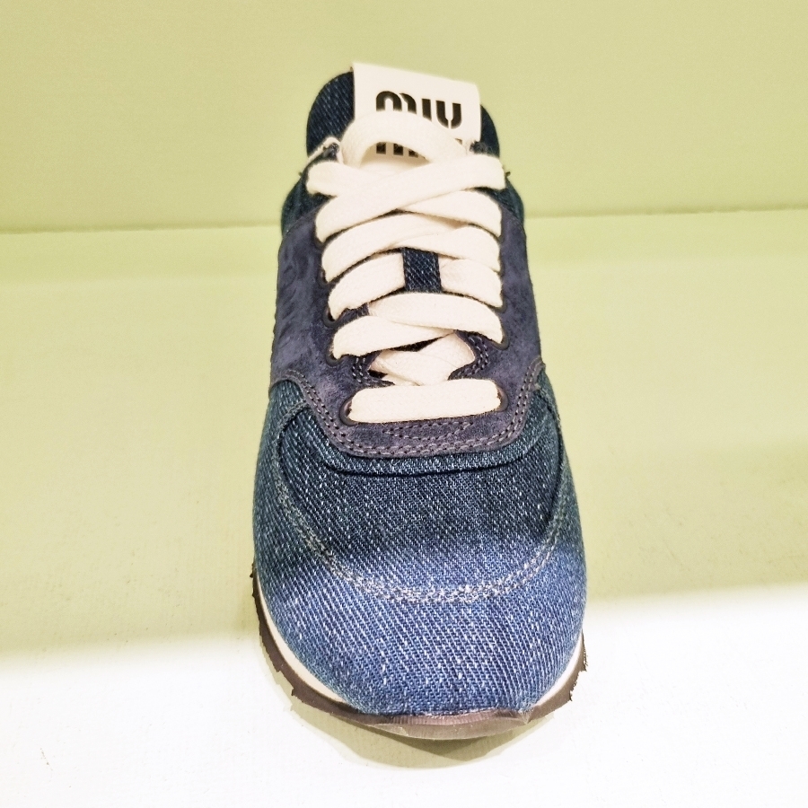 数量限定！EXPRESS便可◎ MIUMIU デニム スニーカー 5E042E セール】ミュウミュウ☆デニム×スエード スニーカー☆5E042E