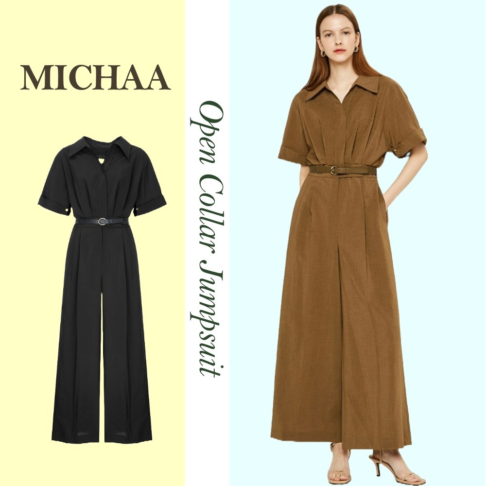 ◆MICHAA(ミーシャ)オープン カラー ジャンプ スーツ