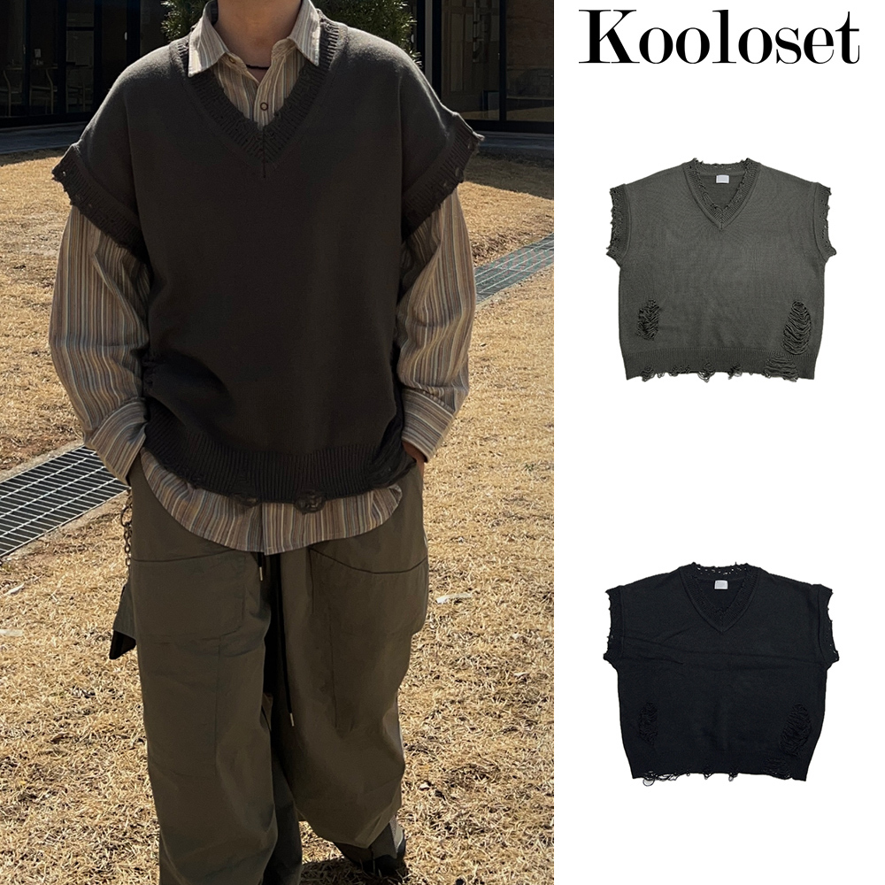 【KOOLOSET】Damage V Knit Vest