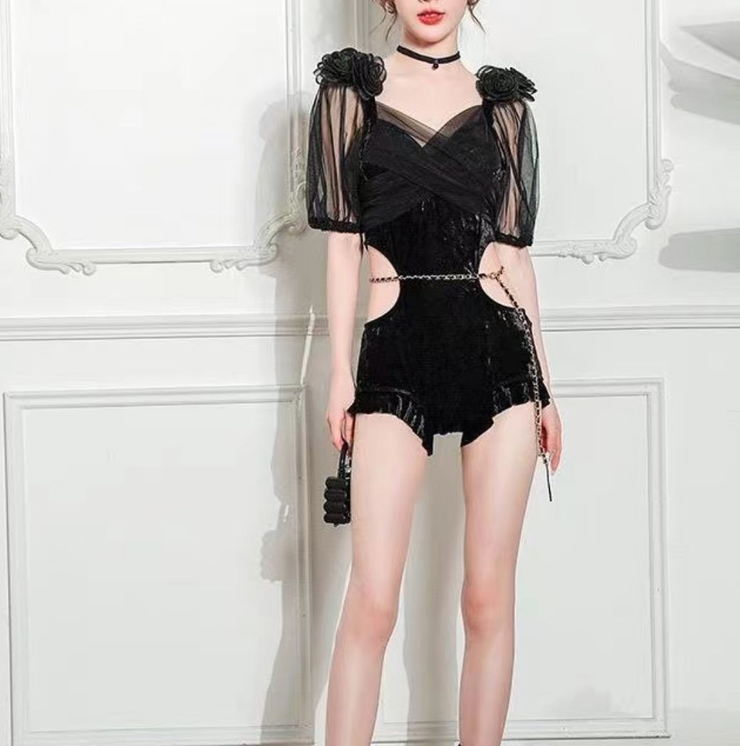 ワンピース水着 セクシー 韓国 透明感袖 体型カバー リゾート