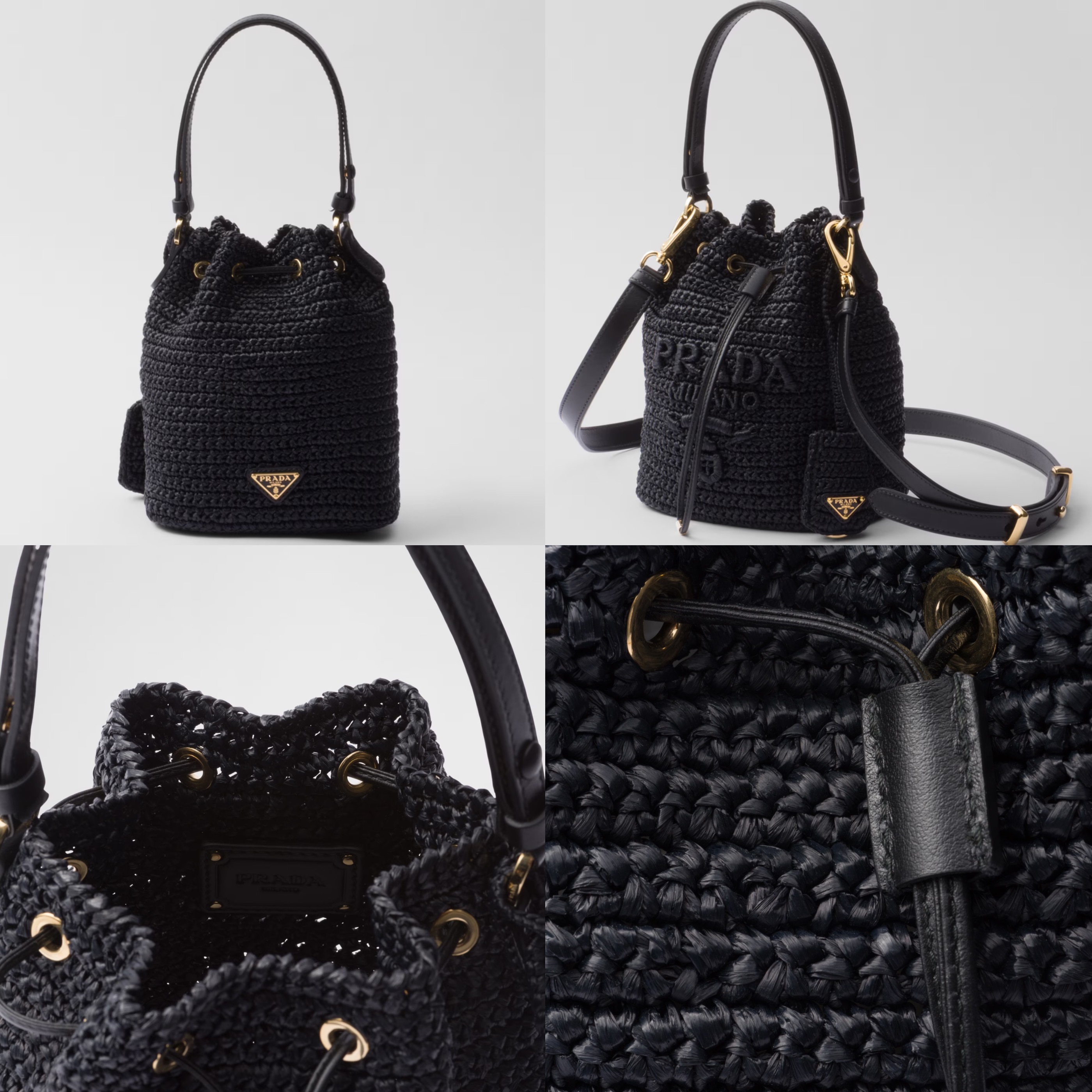 PRADA【入手困難】☆クロシェxレザー ミニバケットバッグ☆ 全色