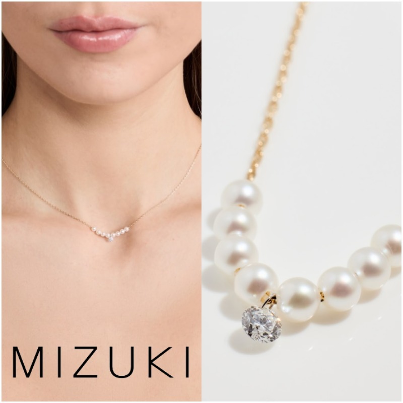 【MIZUKI】14k Akoya Pearl Necklace with Diamond Dangle