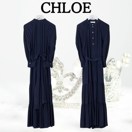 Chloe Dresses Casual Style Maxi Silk Long Sleeves Plain Long Party Style