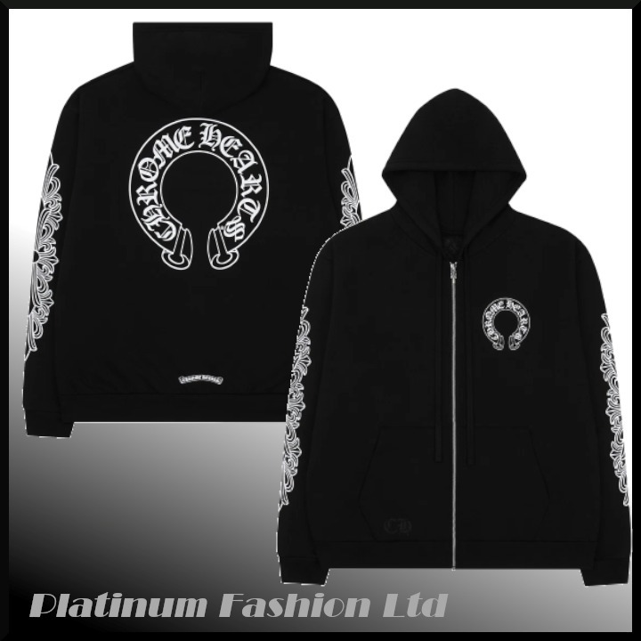 送料込！【Chrome Hearts】Horseshoe Floral Zip-Up Hoodie