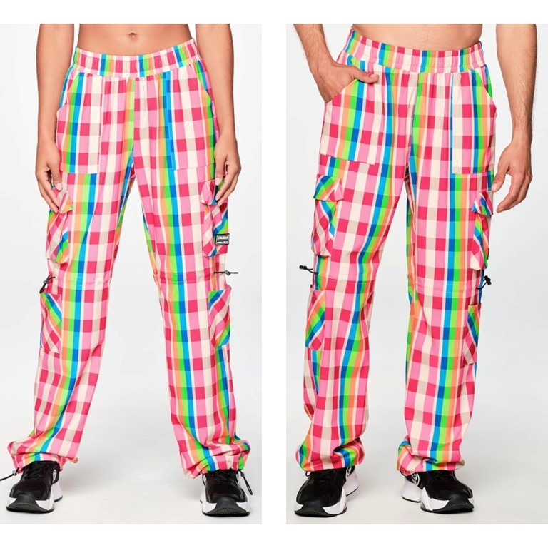新作ユニセックス♪Zumba Plaid Pop Cargo Pants-Gumball