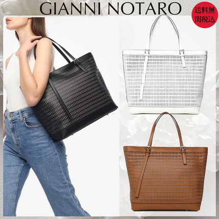 GIANNI NOTARO Totes Casual Style Unisex A4 Leather Office Style Elegant Style