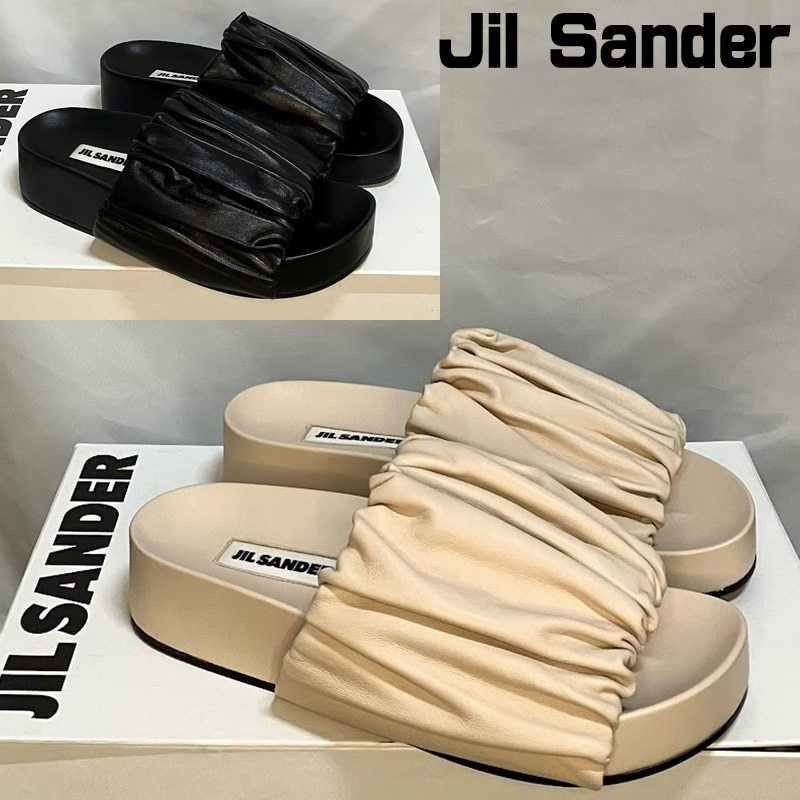 直営店買付 JIL SANDER ジルサンダー レザー スライド サンダル