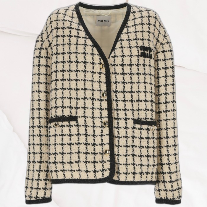 Miu Miu チェック テクスチャー ボタンアップ ジャケット