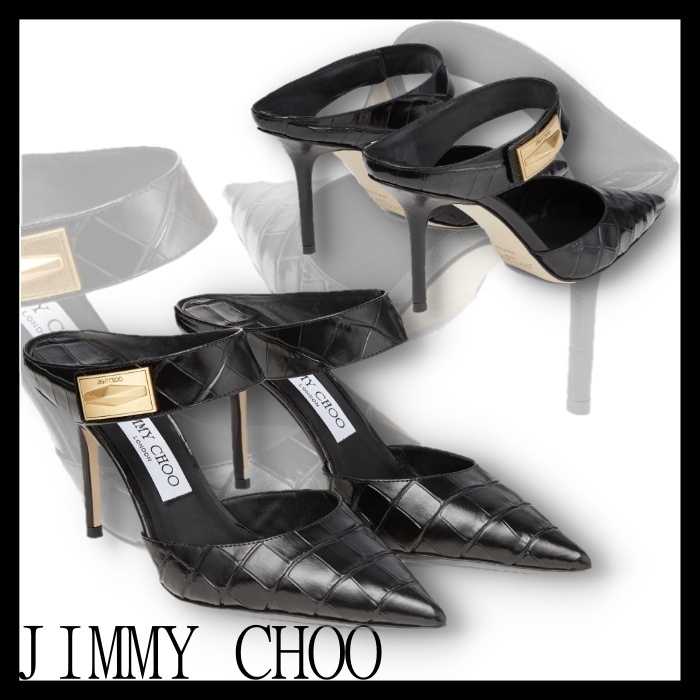 JIMMY CHOO Nell Mule 85 クロコ型押しレザーミュール
