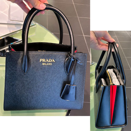 PRADA Handbags Saffiano 2WAY Bi-color Plain Leather Elegant Style Crossbody