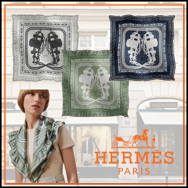 フリルトリムHermesBrides de Gala Bandana a Poisスカーフ