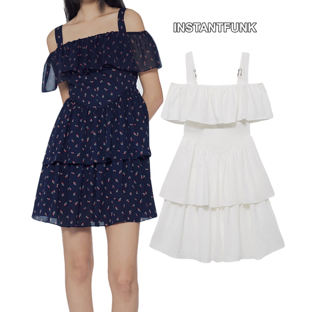 INSTANTFUNK★Off-The-Shoulder Tiered Mini Dress★早期完売