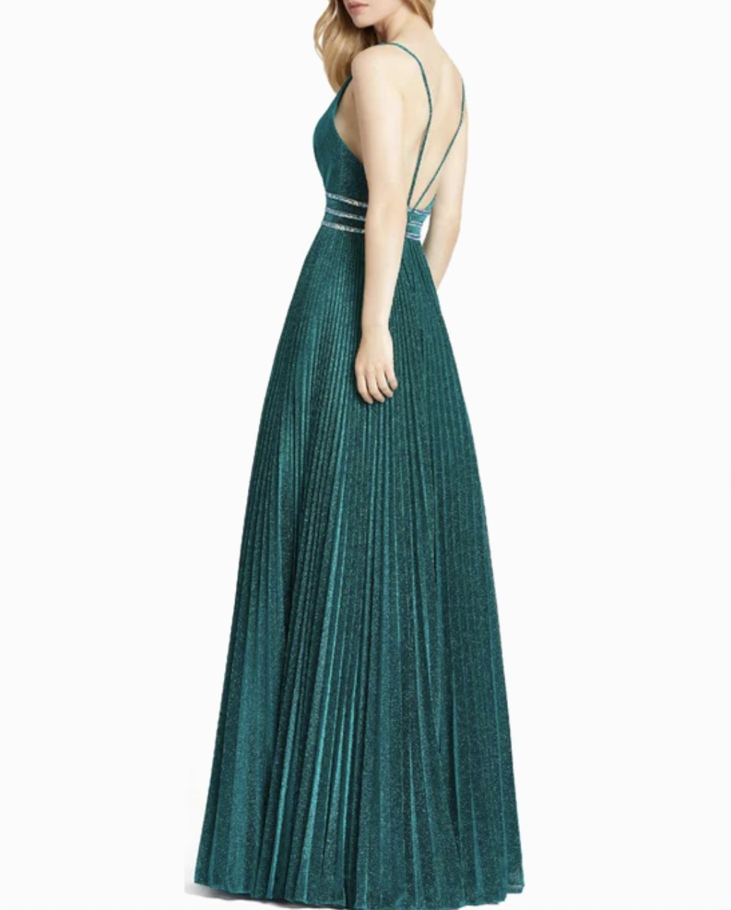 Mac Duggal SALE グリッターVネッククロスバックロングドレス緑