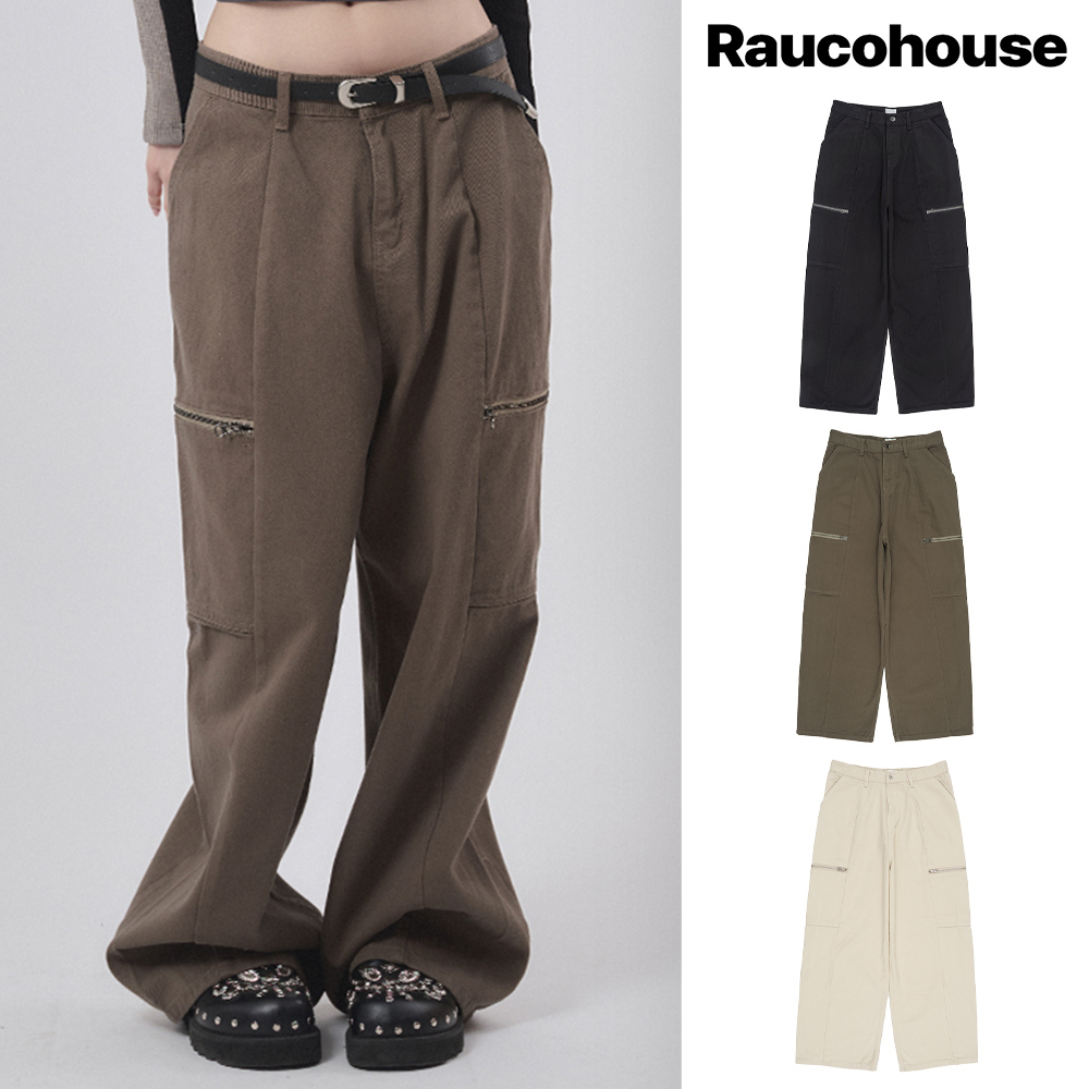 【Raucohouse】Jayce zip-up cargo wide cotton pants