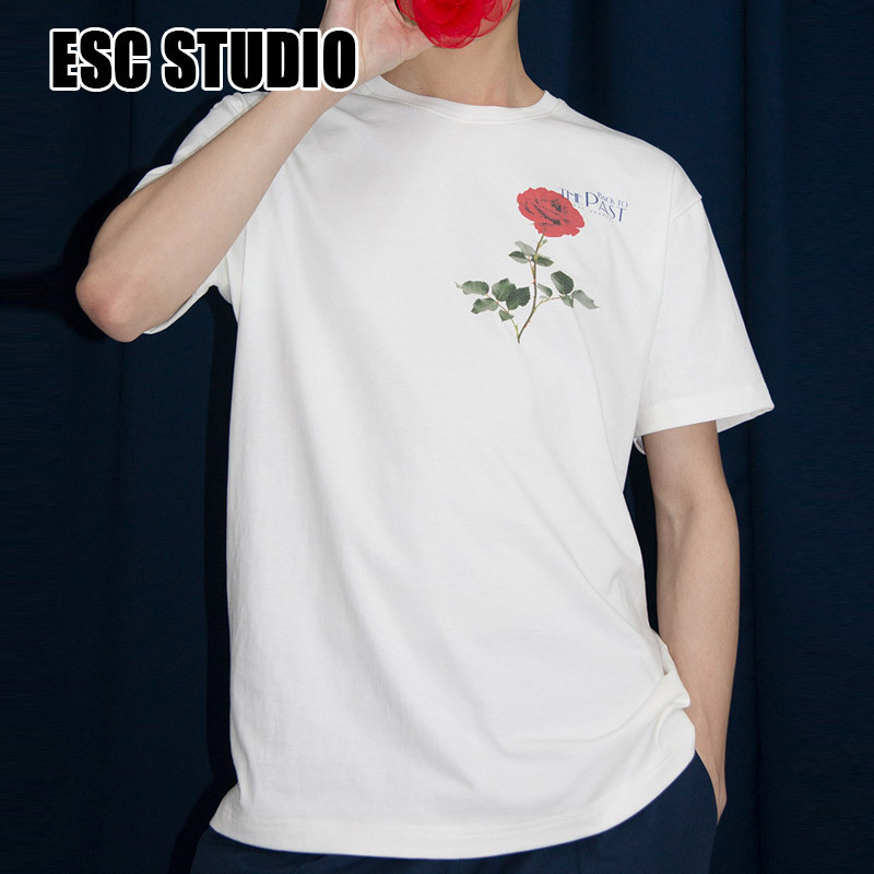 ●ESC STUDIO● rose short sleeves t-shirt (white) unisex