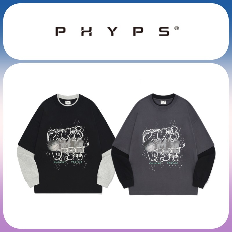 ◆PHYPS COLLAGE BASKETBALL レイヤードTシャツ/2色◆
