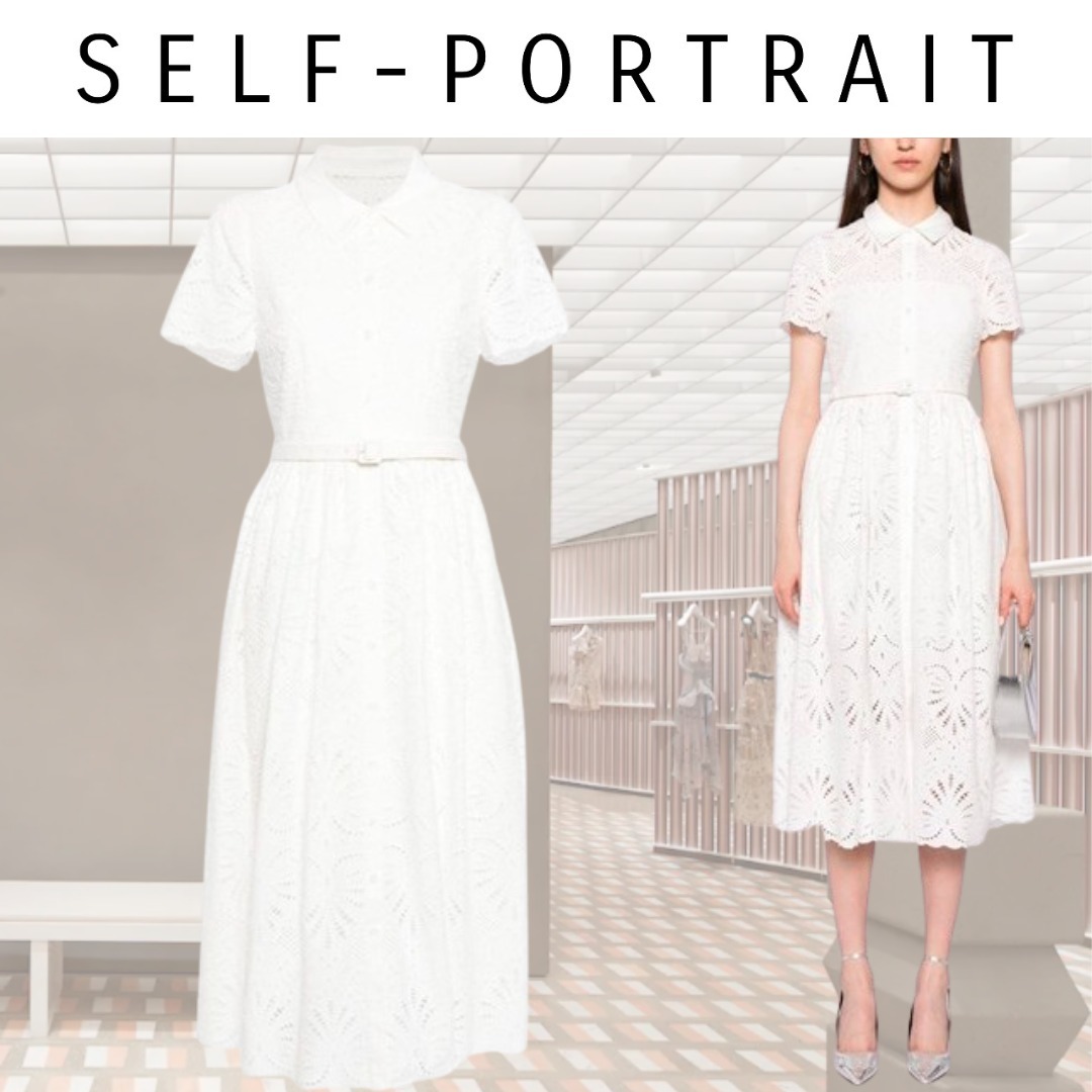 【完売必至】SELF PORTRAIT 刺繍入り コットン ミディドレス 完売必至】SELF PORTRAIT 刺繍入り コットン ミディドレス