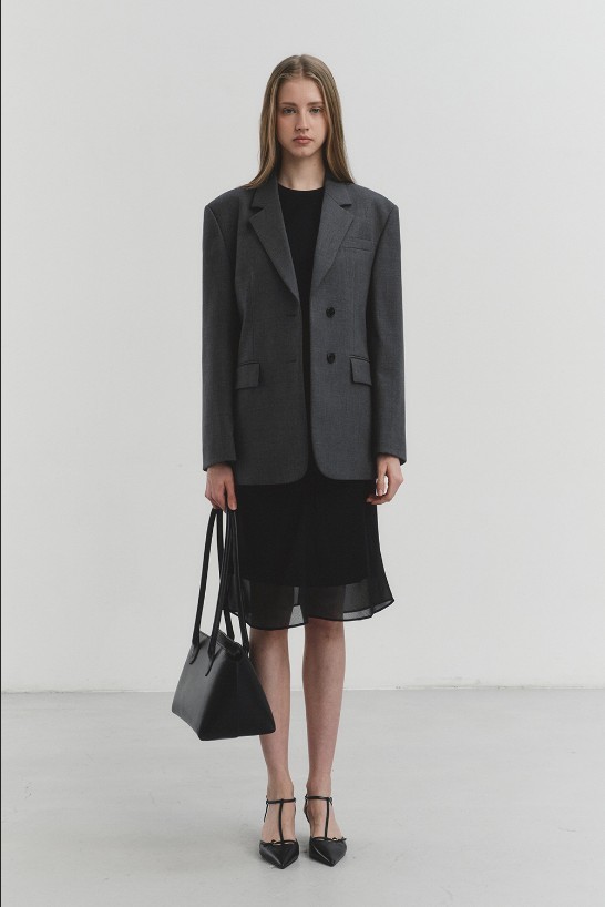 【韓国ファッション】ESSENTIAL2 BUTTON WOOLBLAZER MELANGEGREY