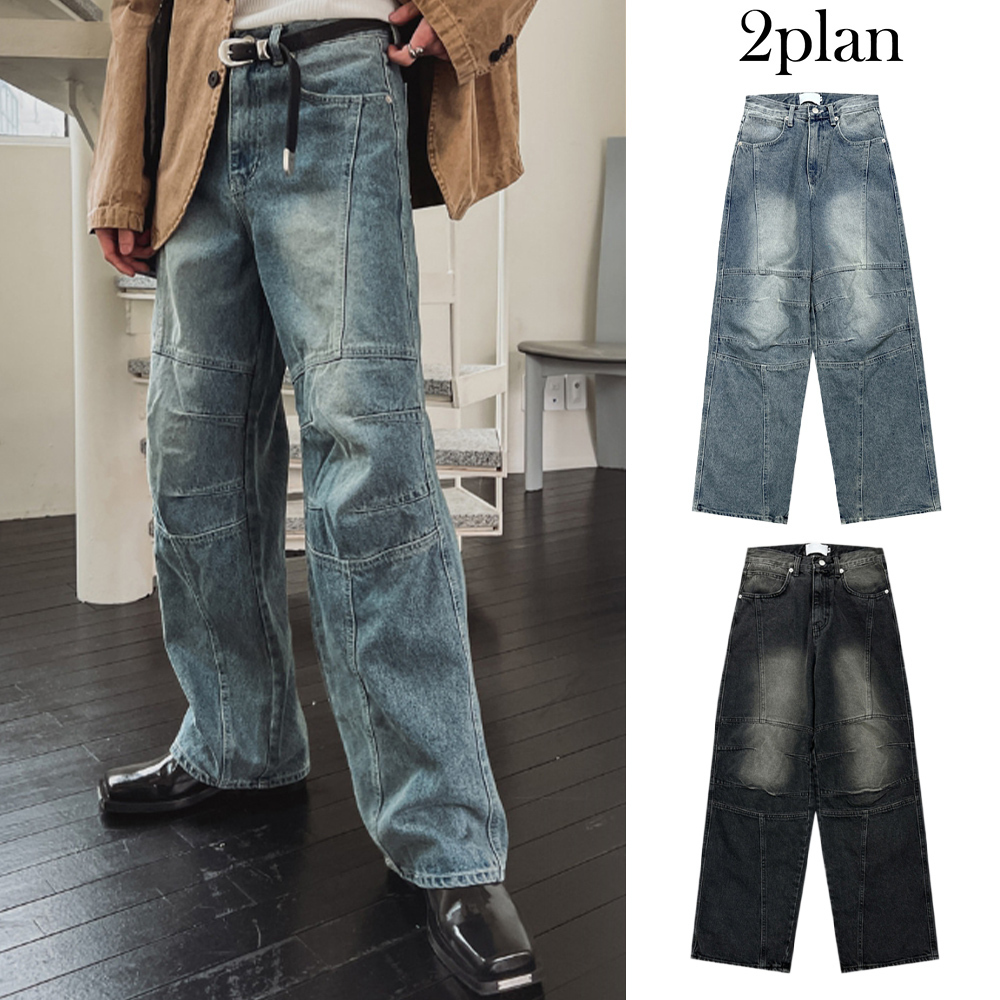 【2plan】Scale panel wide denim pants