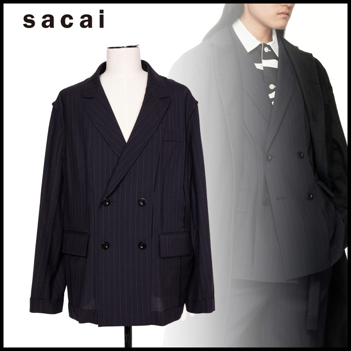 貴重】sacai 16AW ベロア切替テーラードジャケット ネイビー