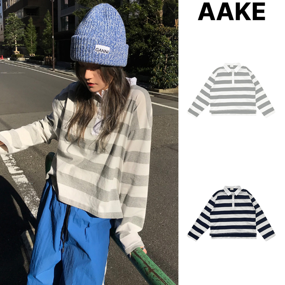 【AAKE】STRIPE CROP KARA T