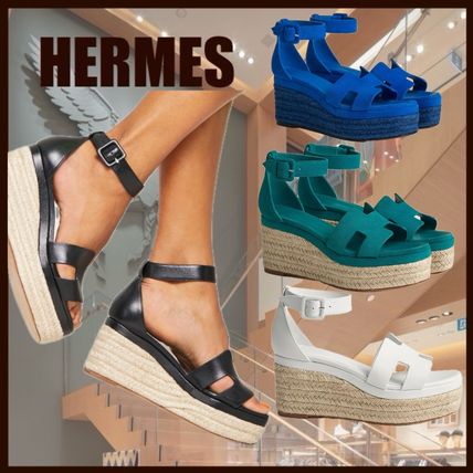 HERMES Platform & Wedge Platform Casual Style Street Style Plain Leather