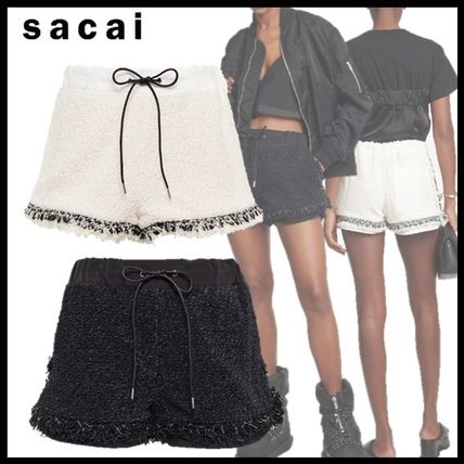 sacai Denim & Cotton Short Tweed Nylon Plain Cotton Logo Denim & Cotton Shorts