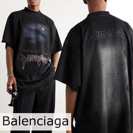 BALENCIAGA Crew Neck Crew Neck Pullovers Unisex Street Style Plain Cotton