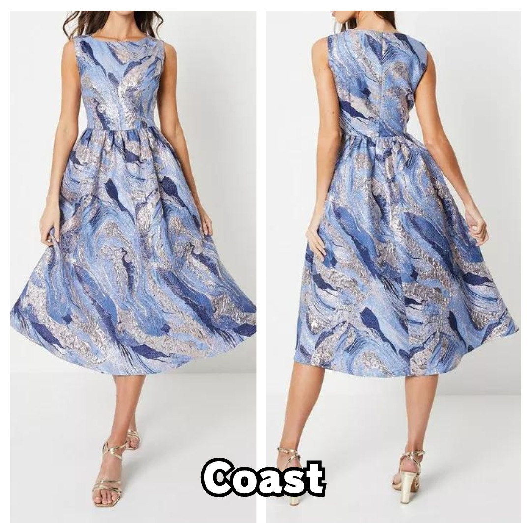 Coast☆ノースリーブジャガードドレスワンピ ブルー【英国発】