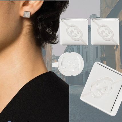 Gucci】シルバー インターロッキング G スタッド ピアス (GUCCI