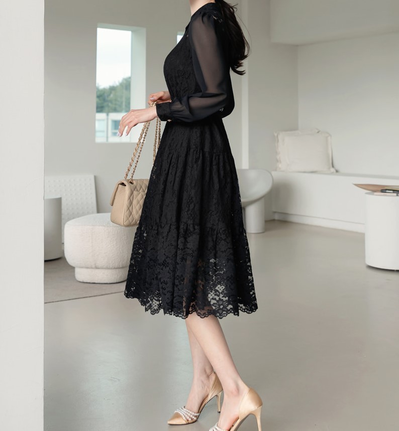 日本未入荷★CHICLINE★レースカラーシフォンワンピース 日本未入荷☆CHICLINE☆シフォンベルテッドレースワンピース