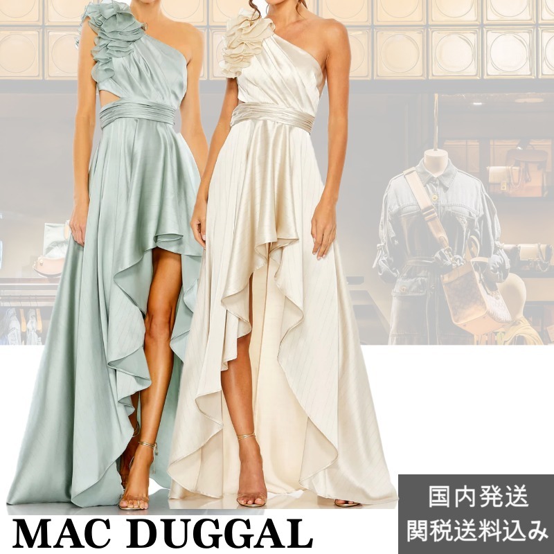 関税込み●MAC DUGGAL●フリル ワンショルダー ハイロー ガウン