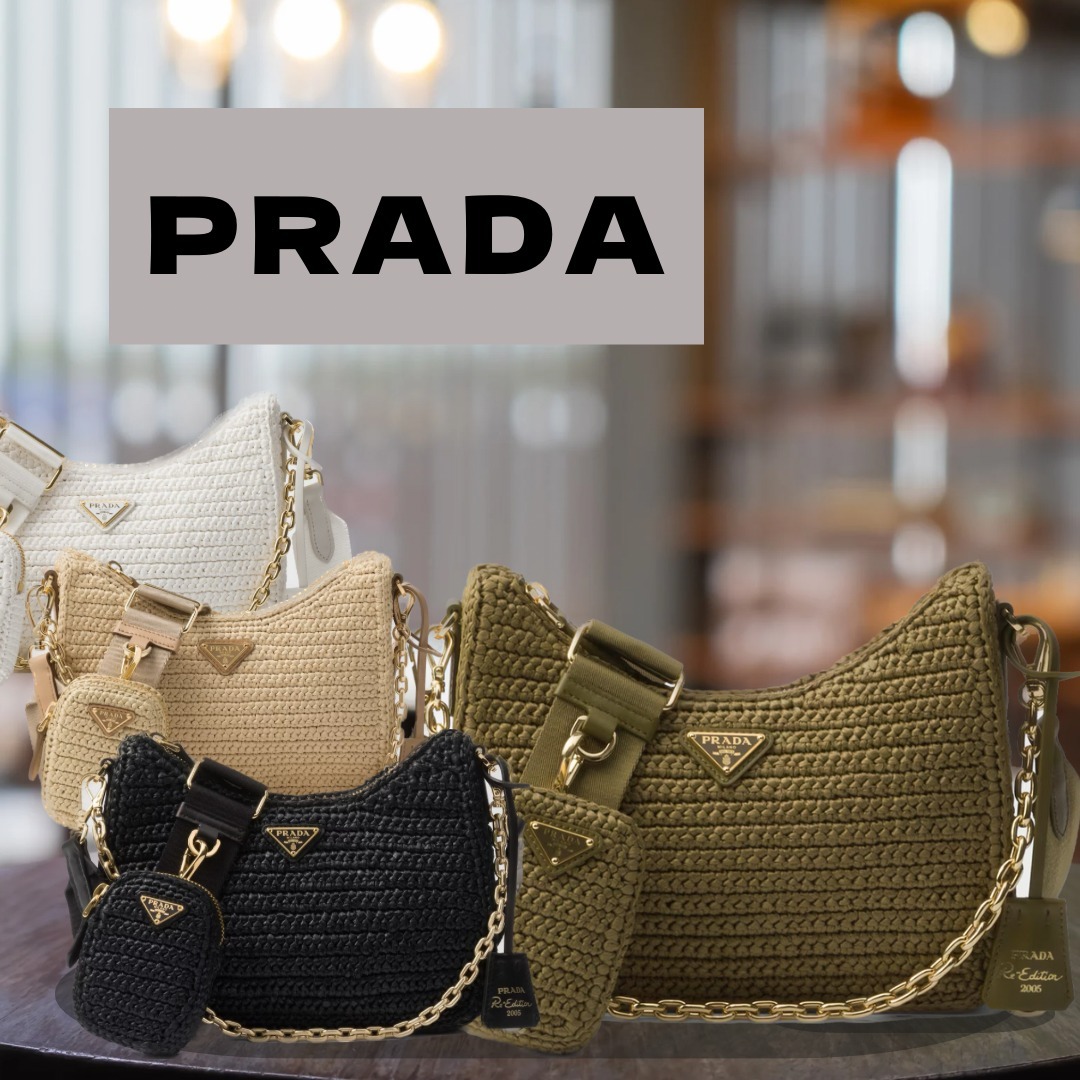 【PRADA】Re-Edition 2005 ショルダーバッグ ラフィア素材