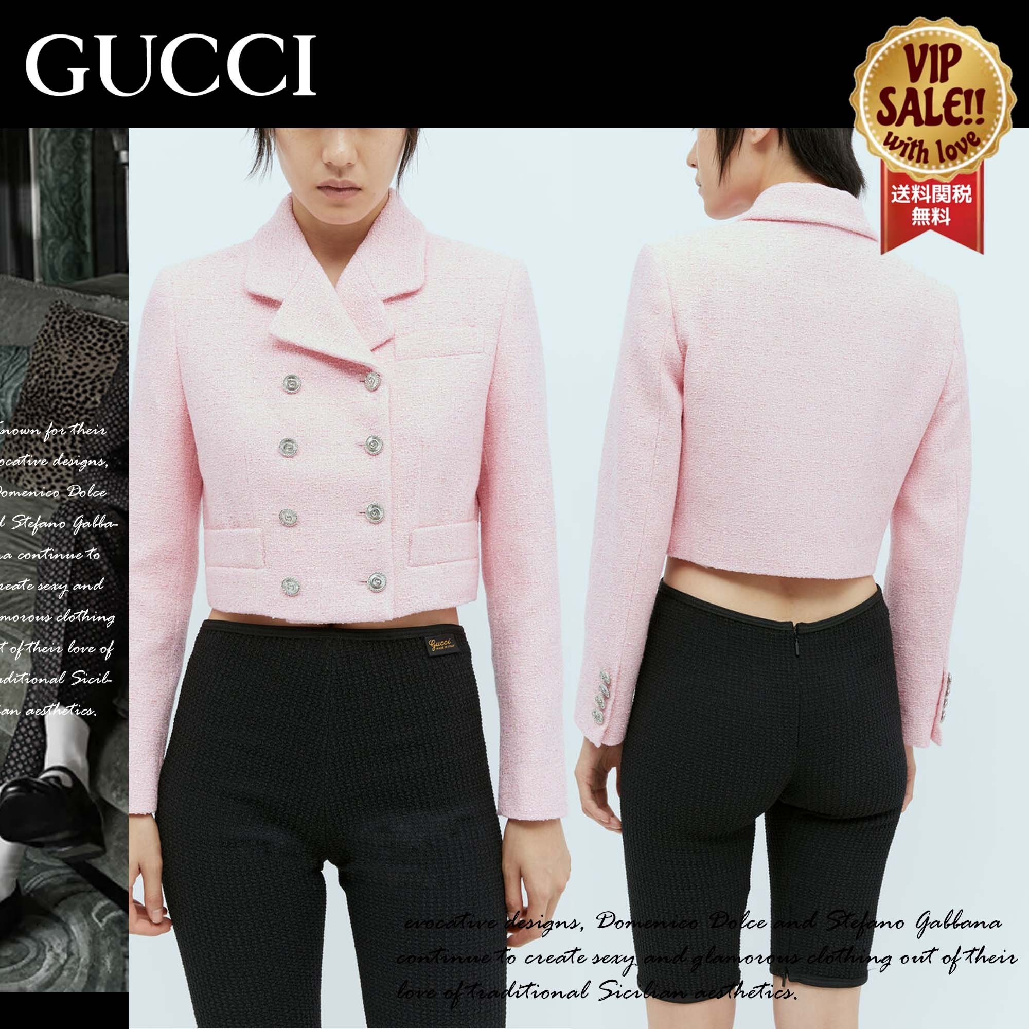 GUCCI スパンコールブークレ クロップドブレザー ピンク