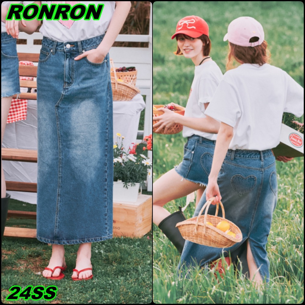【RONRON】24SS BACK HEART POCKET DENIM SKIRT LIGHT BLUE