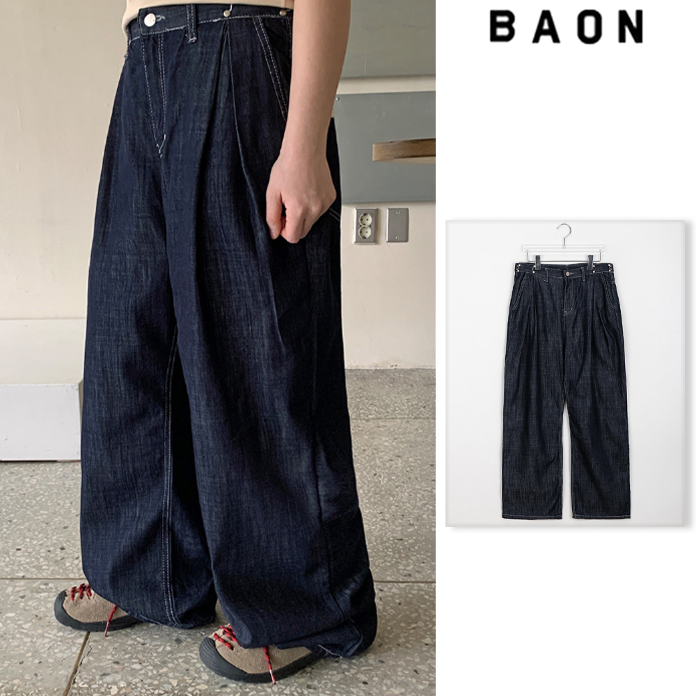 【BAON】Luden Snap Bijo Wide Denim Pants