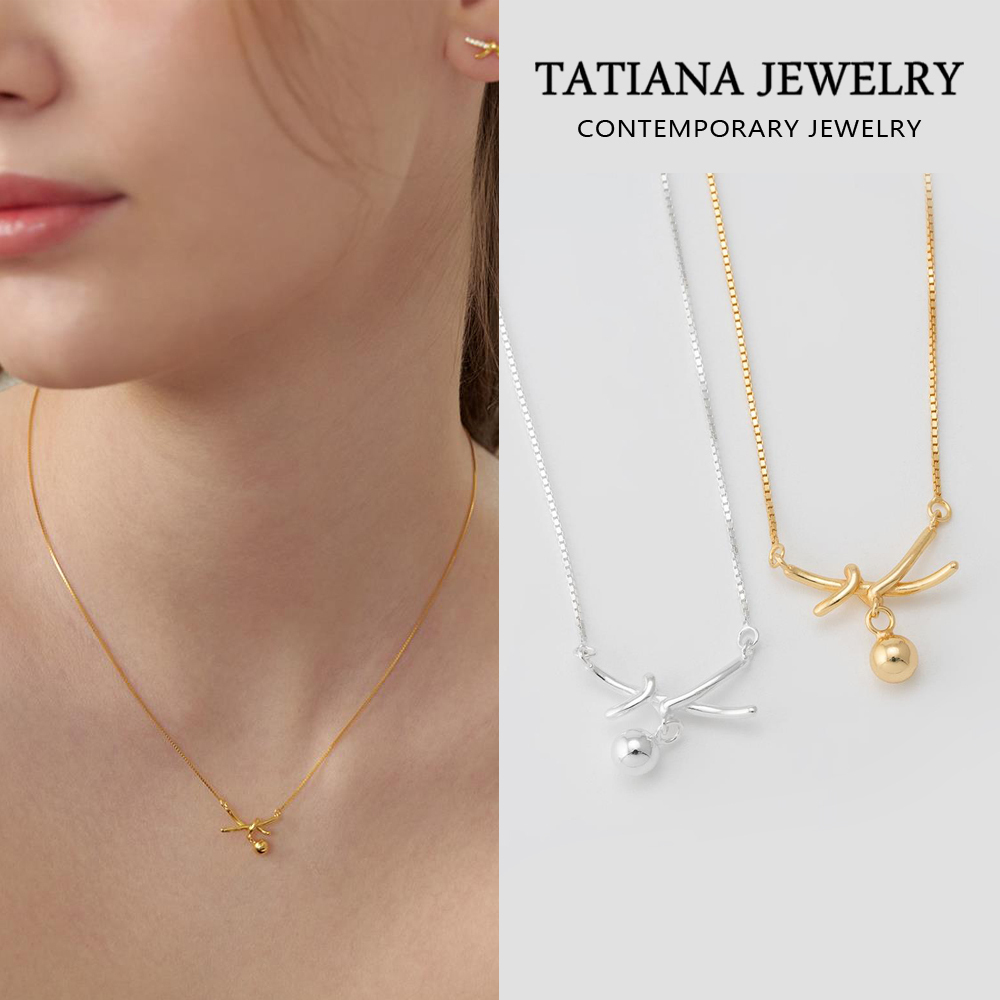 【TATIANA】(Silver925) Cross Ribbon Ball Necklace / 追跡送