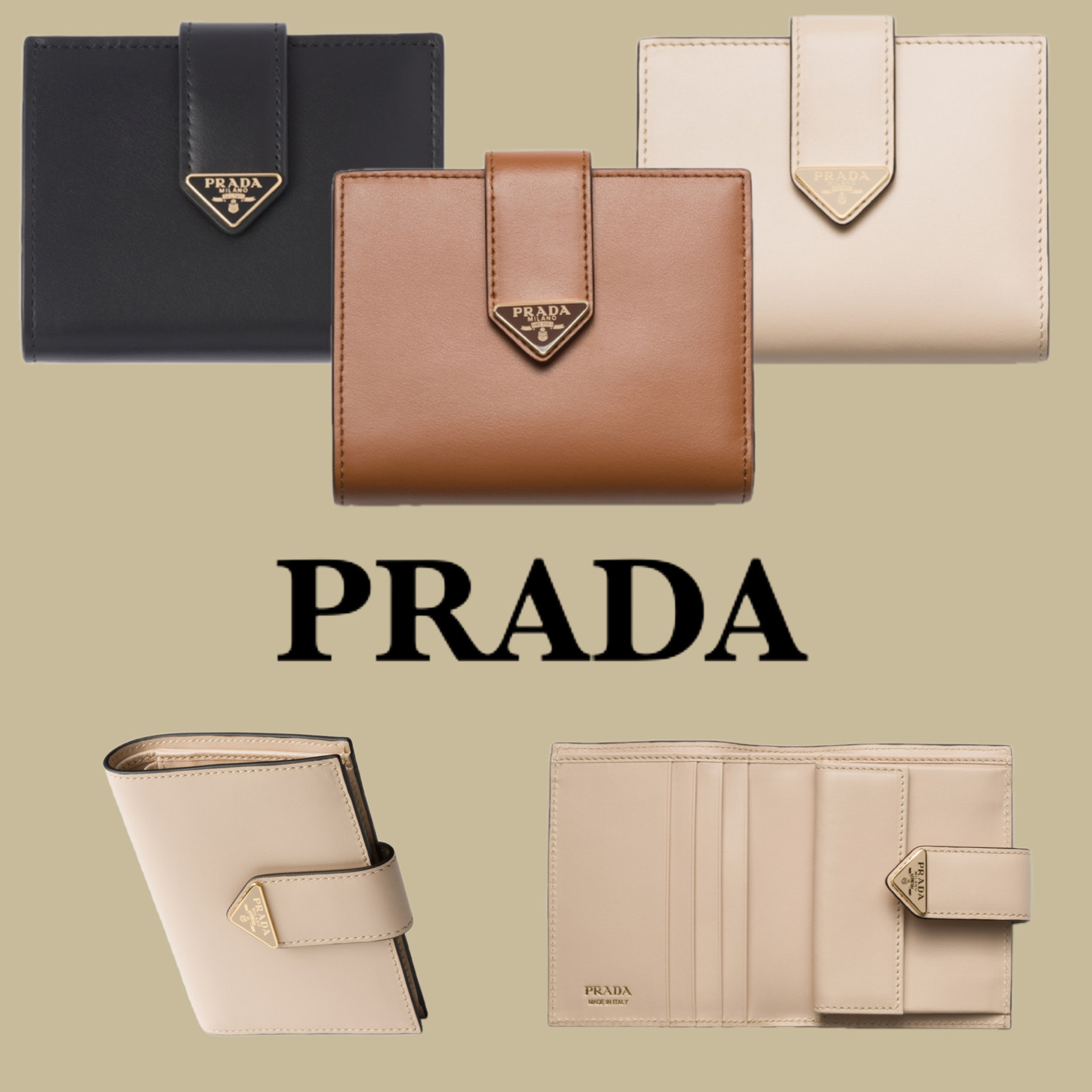 ミニバッグにもぴったり！PRADAシティカーフタブ 財布 3色 上質