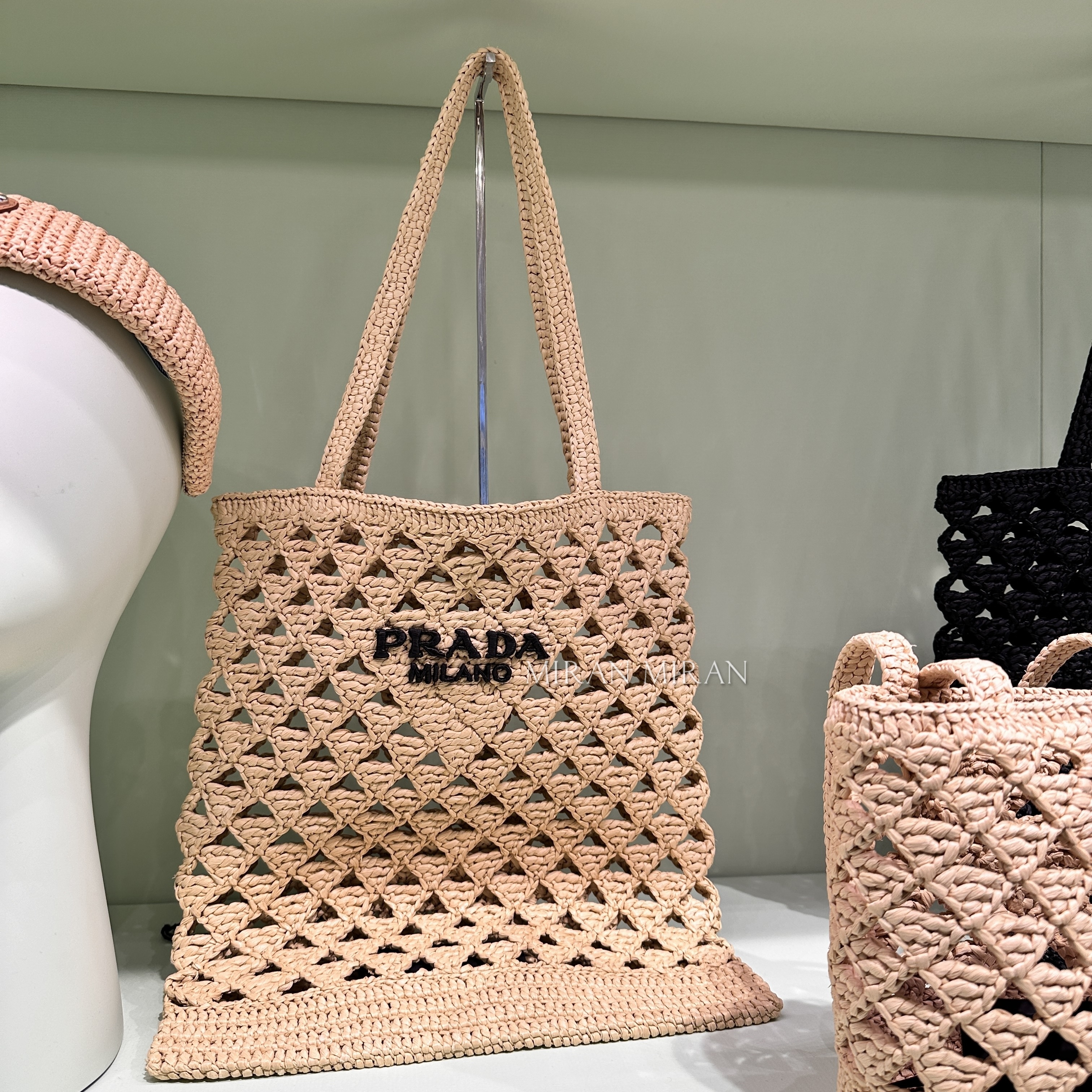 【24SS】新作 ウーブンファブリック トートバッグ ◆プラダ◆ PRADA】ウーブンファブリック クロシェ トートバッグ (PRADA