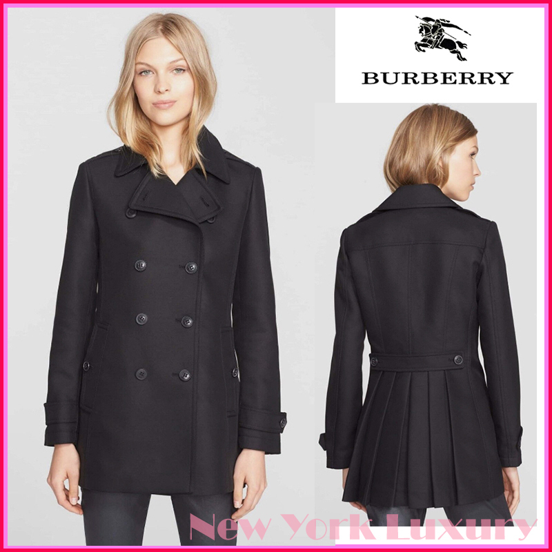 BURBERRY BRIT★素敵！WOMENS COTTON WOOL PLEATED PEACOAT