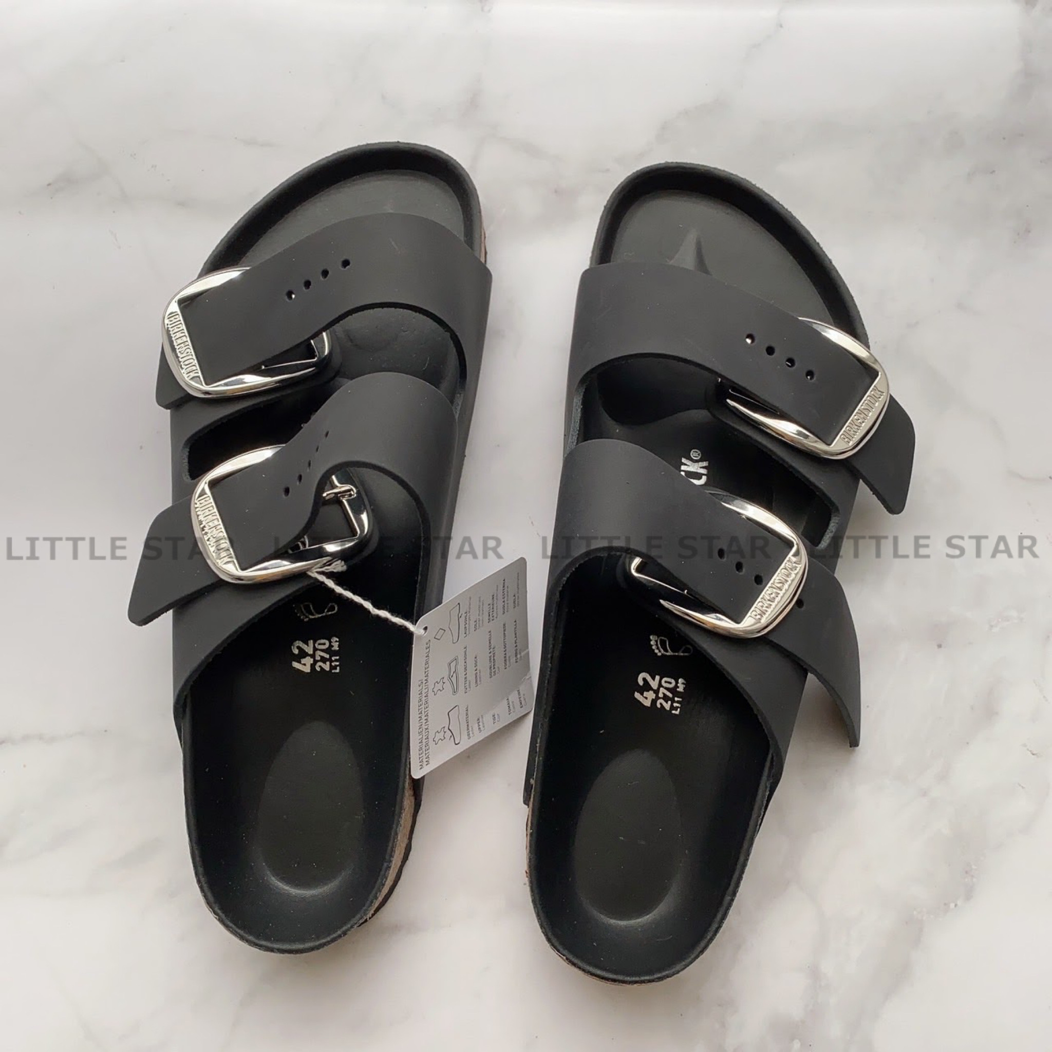 【BIRKENSTOCK】\"Arizona\"ビッグバックル付レザーサンダル/black