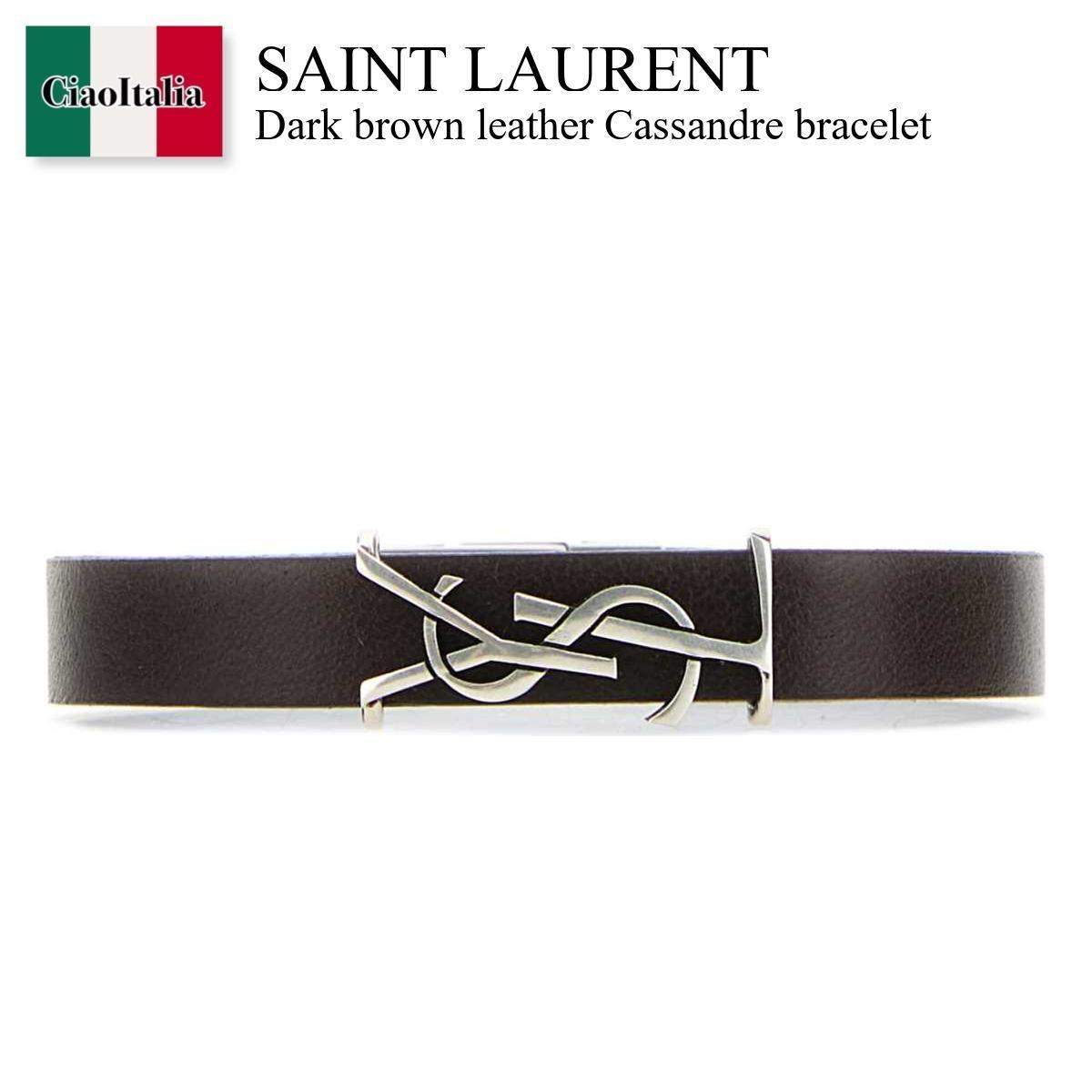 ブレスレット Saint Laurent Dark Brown Leather Cassandre Bracelet