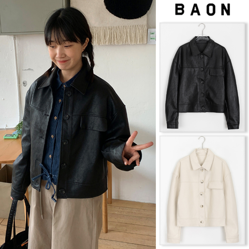 【BAON】Toda Crop Leather Oocket Jacket