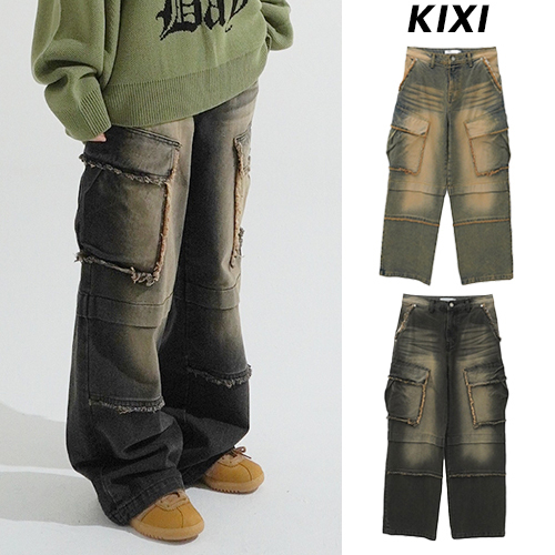 【KIXI】★(UNISEX) Franken cargo denim pants