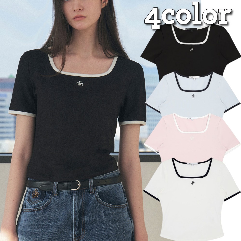 citybreeze★Square neckline coloring short sleeve T-shirt